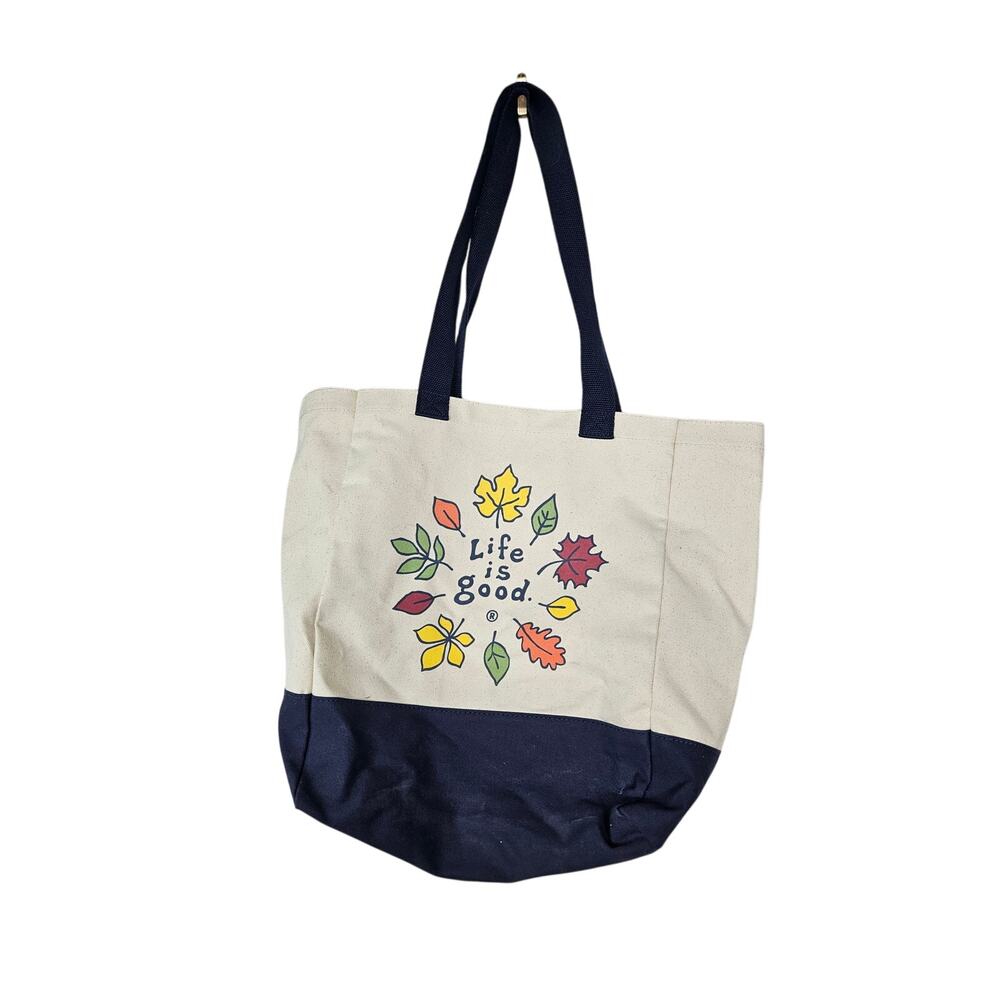 Life is Good Canvas Tote Bag Fall Autumn Leaves Book School Travel Gorpcore